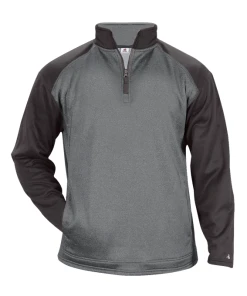 Badger Sport Heather Tonal Fleece 1/4 Zip Fleece Hood