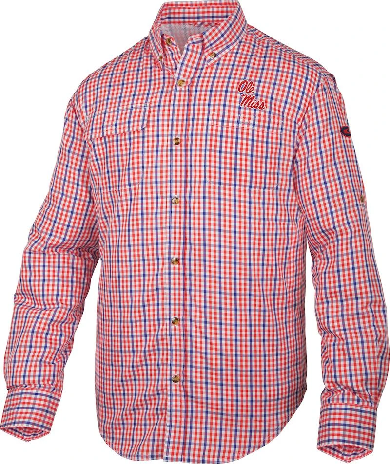 Drake Ole Miss Gingham Plaid Wingshooter's Shirt Long Sleeve